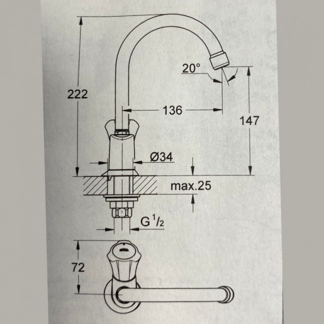 Grohe drikkevannskran teknisk tegning