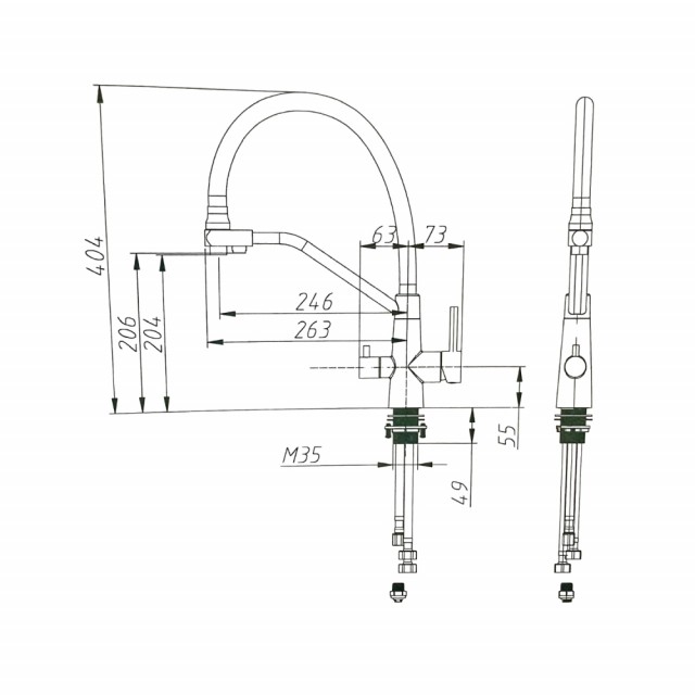Måltegning Eco Queen treveis kjøkkenkran