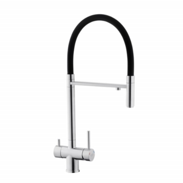 Eco Una 3-veis kran i sort/blank chrome/stainless steel