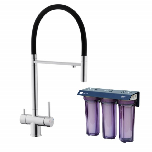 Eco Friendly Plus drikkevannsfilter med Una treveis kjøkkenkran - komplett pakke!