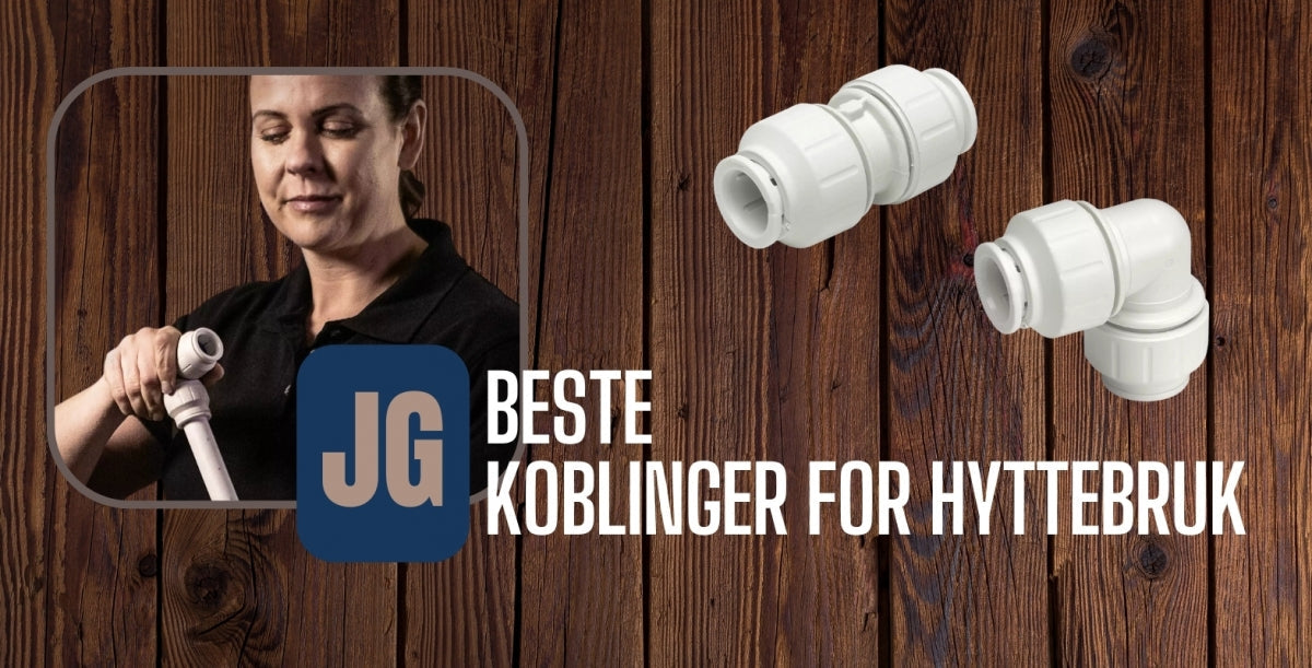 Koblinger fra John Guest og en dame som setter en kobling inn på et PEX rør