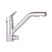 Cosmo treveiskran met to utløp- ett for renset vann og ett for forbruksvann. Blank utforming. Rustfritt stål. 