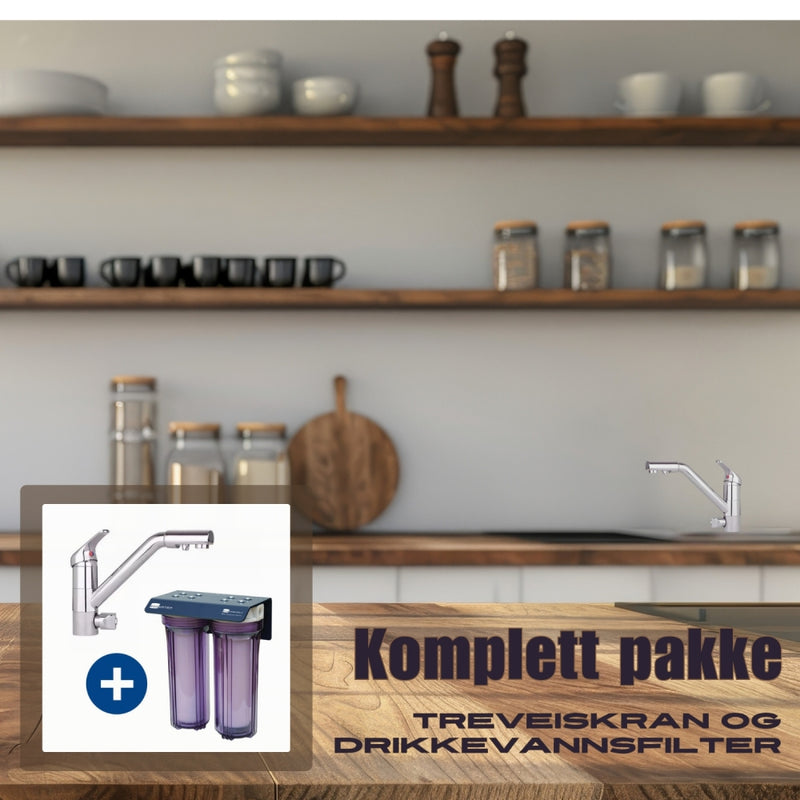 Eco Friendly vannfilter med Cosmo treveis kran montert på kjøkken