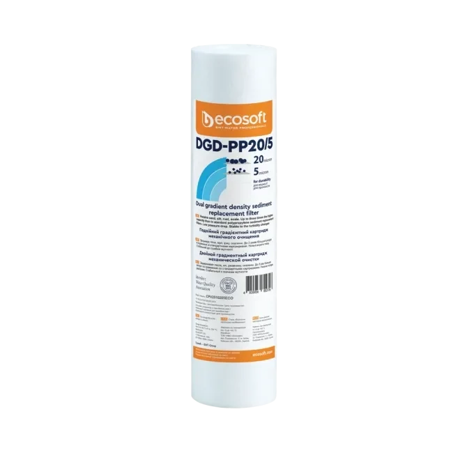 Ecosoft dual gradient PP sedimentfilter 2,5 x 10 tommer, 20 til 5 micron, refill grovfilter