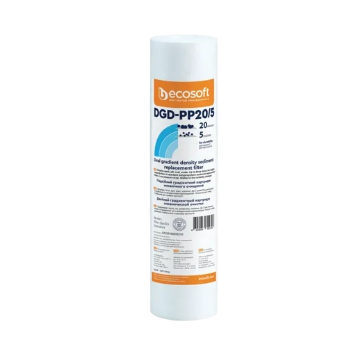 Ecosoft dual gradient PP sedimentfilter 2,5 x 10 tommer, 20 til 5 micron, refill grovfilter
