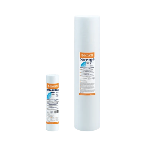 Ecosoft dual gradient grovfilter 20 til 5 micron, refill i to størrelser: 2,5 x 10 og 4,5 x 20 tommer