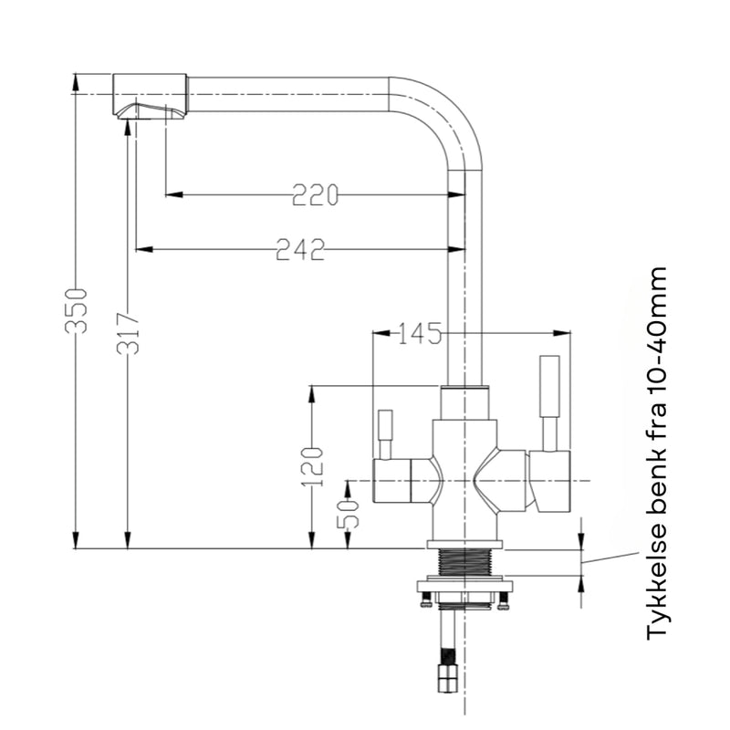 Måltegning Ecosoft treveis kjøkkenkran- chrome
