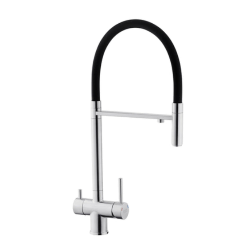 Una treveis kran, blank utforming med bevegelig sort slange